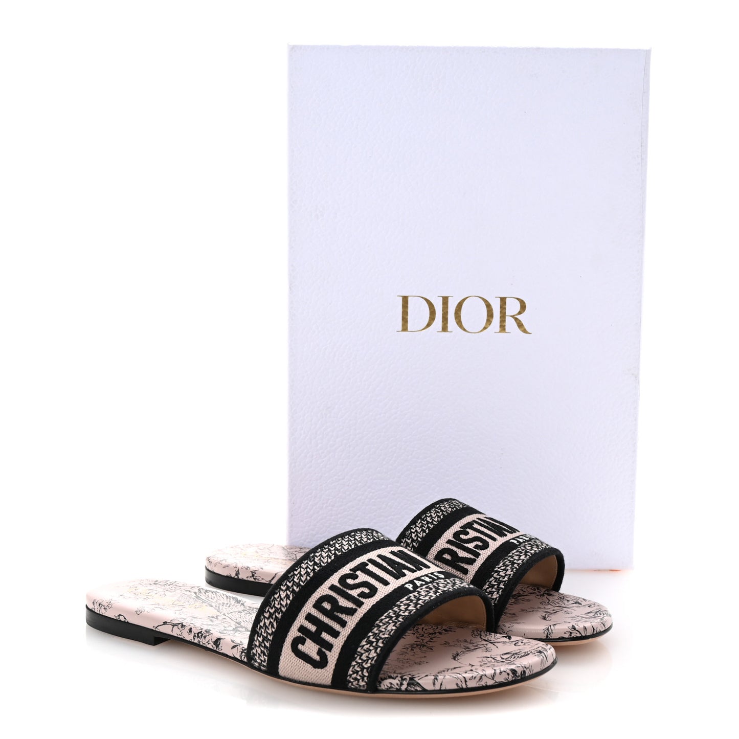 Canvas Jardin d'Hiver Embroidered Dway Flat Slide Sandals 38 Black Nude