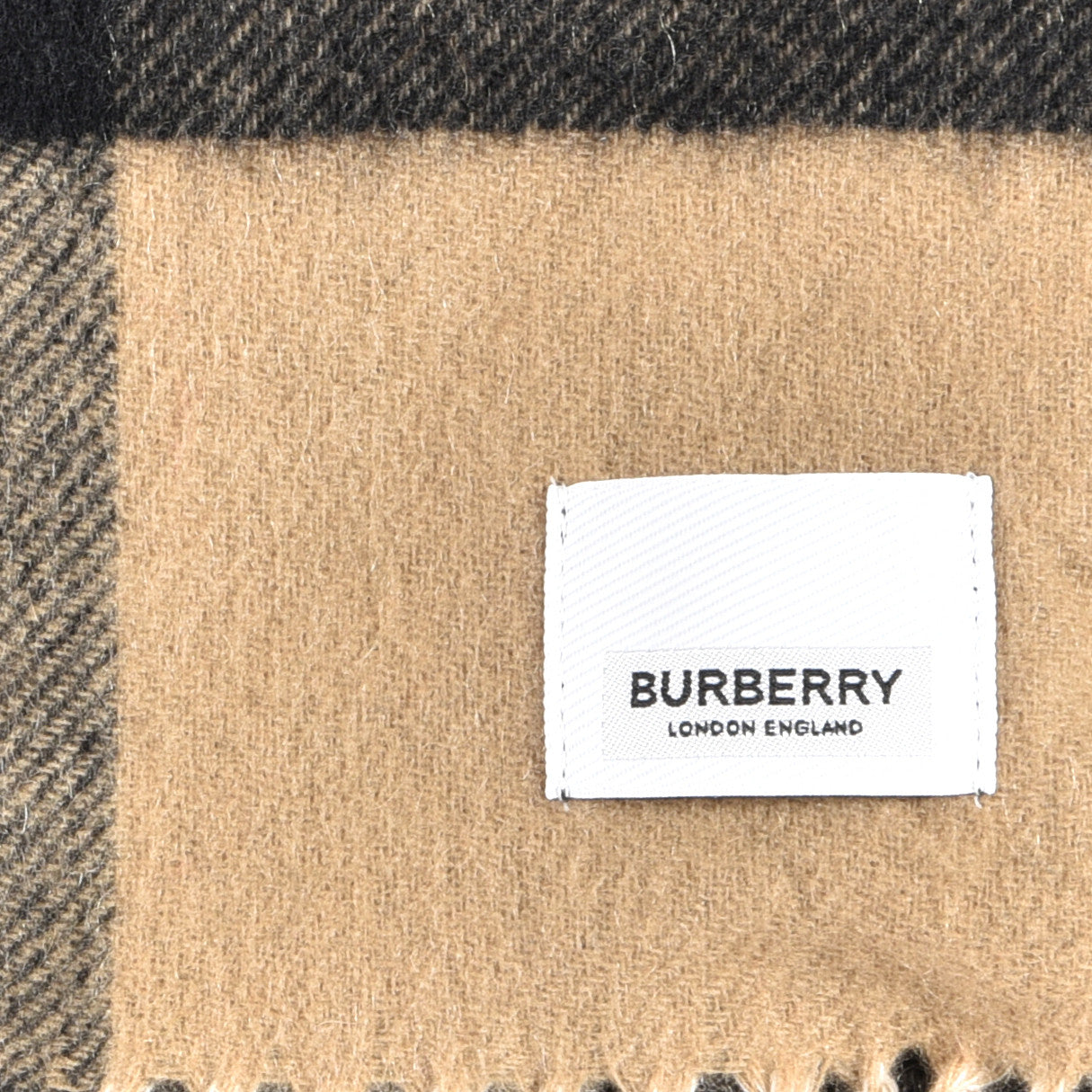 Cashmere Half Mega Check Monogram TB Reversible Fringe Scarf Black White