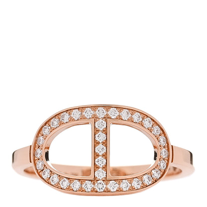 Hermes 18K Rose Gold Diamond MM Chaine d'Ancre Contour Ring 54 6.75 1 of 5