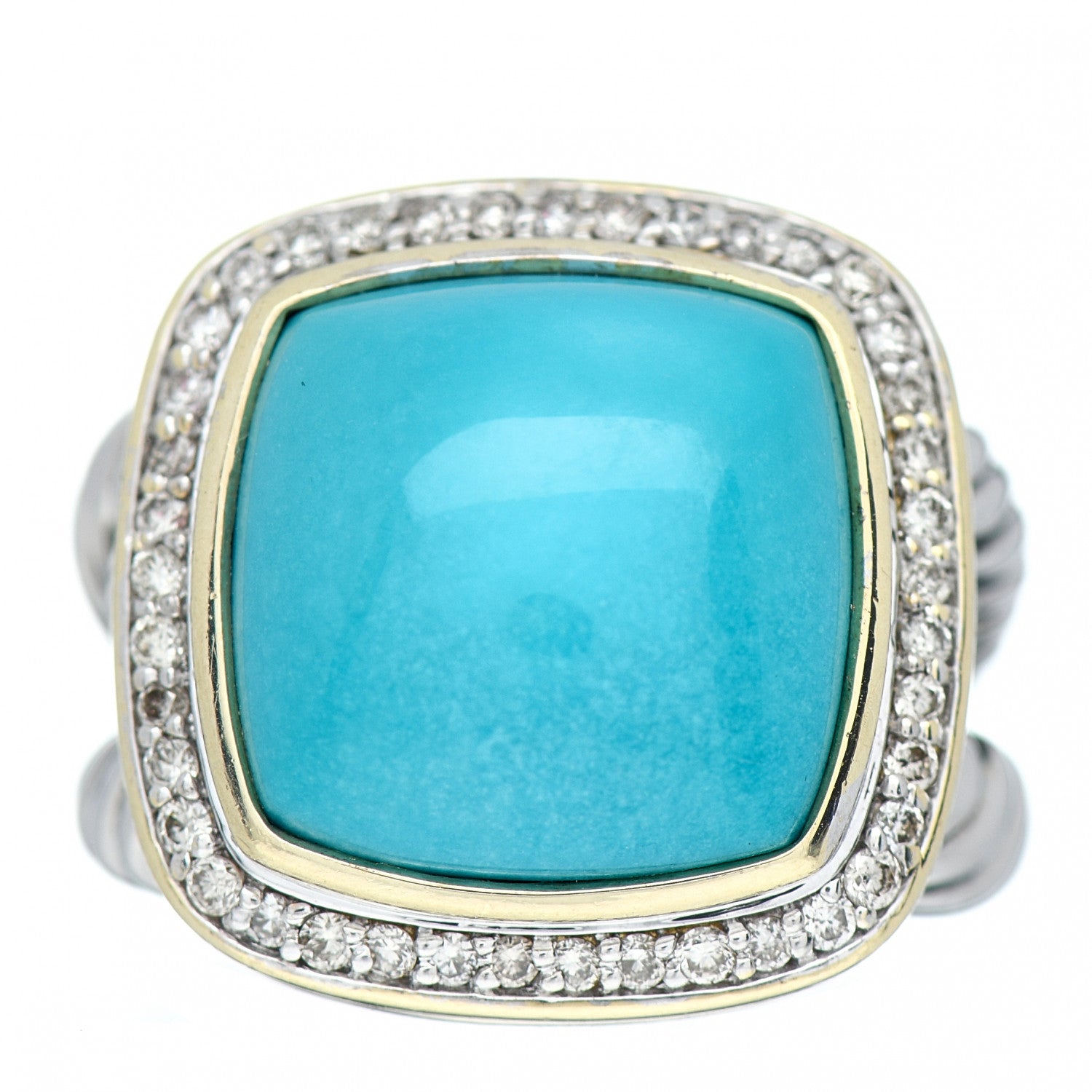 David Yurman Sterling Silver 18K Yellow Gold Diamond Turquoise 14mm Albion Ring 53 6.5 1 of 5