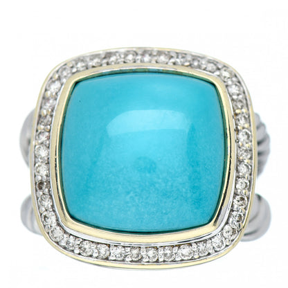 David Yurman Sterling Silver 18K Yellow Gold Diamond Turquoise 14mm Albion Ring 53 6.5 1 of 5