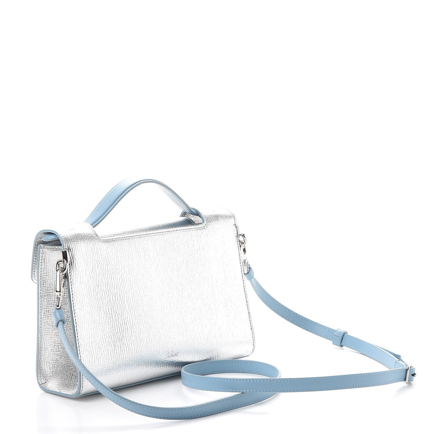 Metallic Grained Calfskin Diorever Clutch Silver