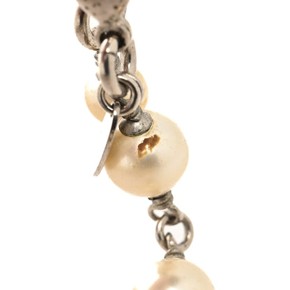 Chanel Graduated Pearl Crystal CC Long Necklace Silver 4 of 4
