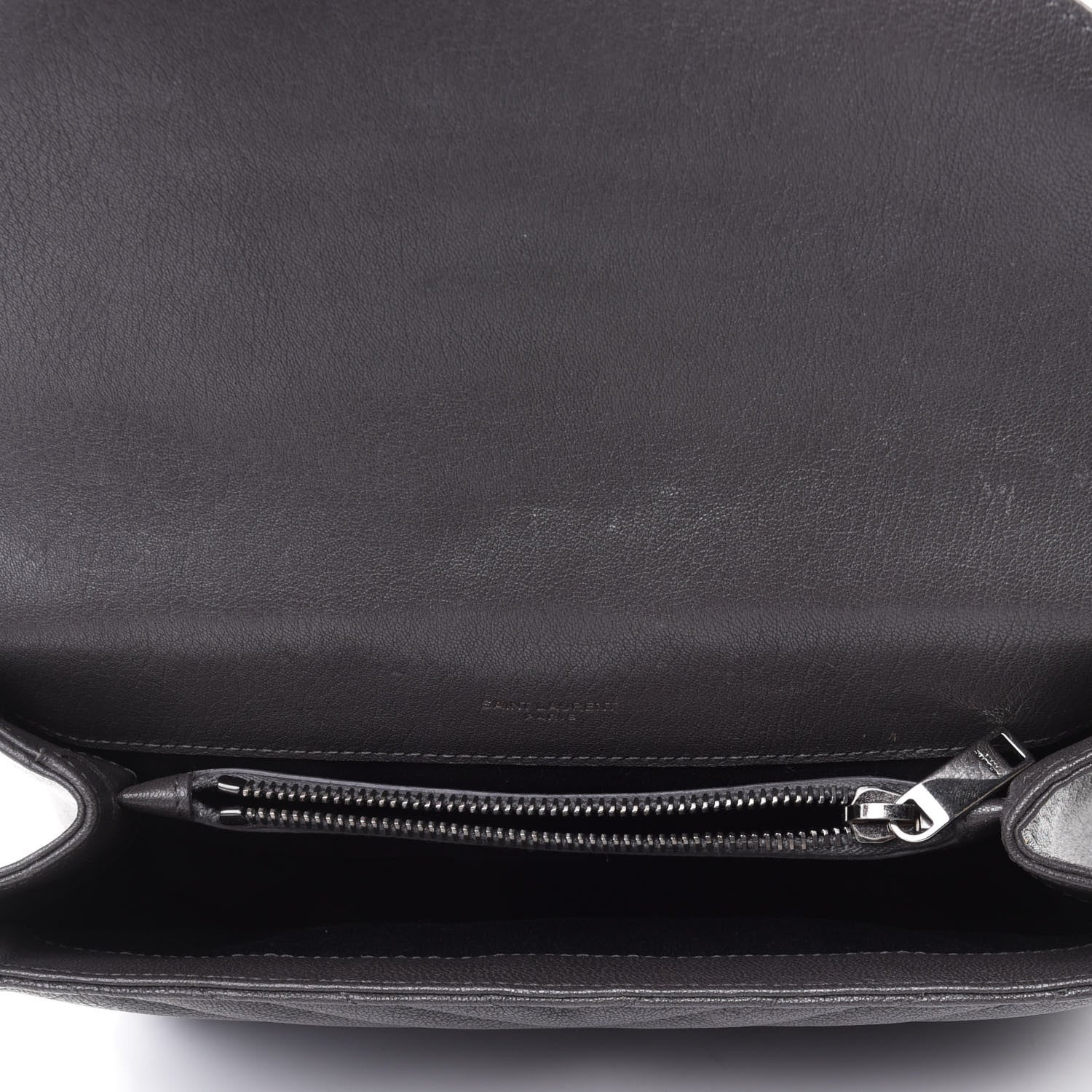 Saint Laurent Sheepskin Matelasse Chevron Monogram Medium College Bag Asphalt 4 of 4