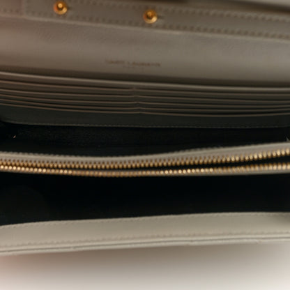 Saint Laurent Grain De Poudre Matelasse Chevron Monogram Chain Wallet Crema Soft 4 of 8