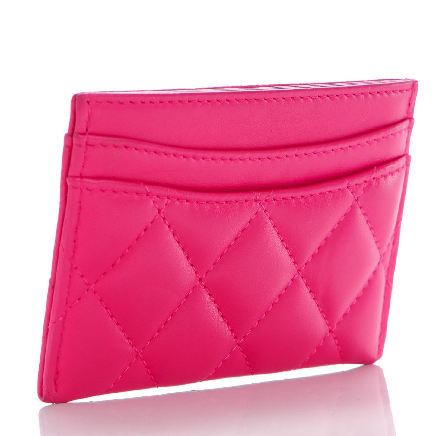 Lambskin Quilted Card Holder Fuchsia