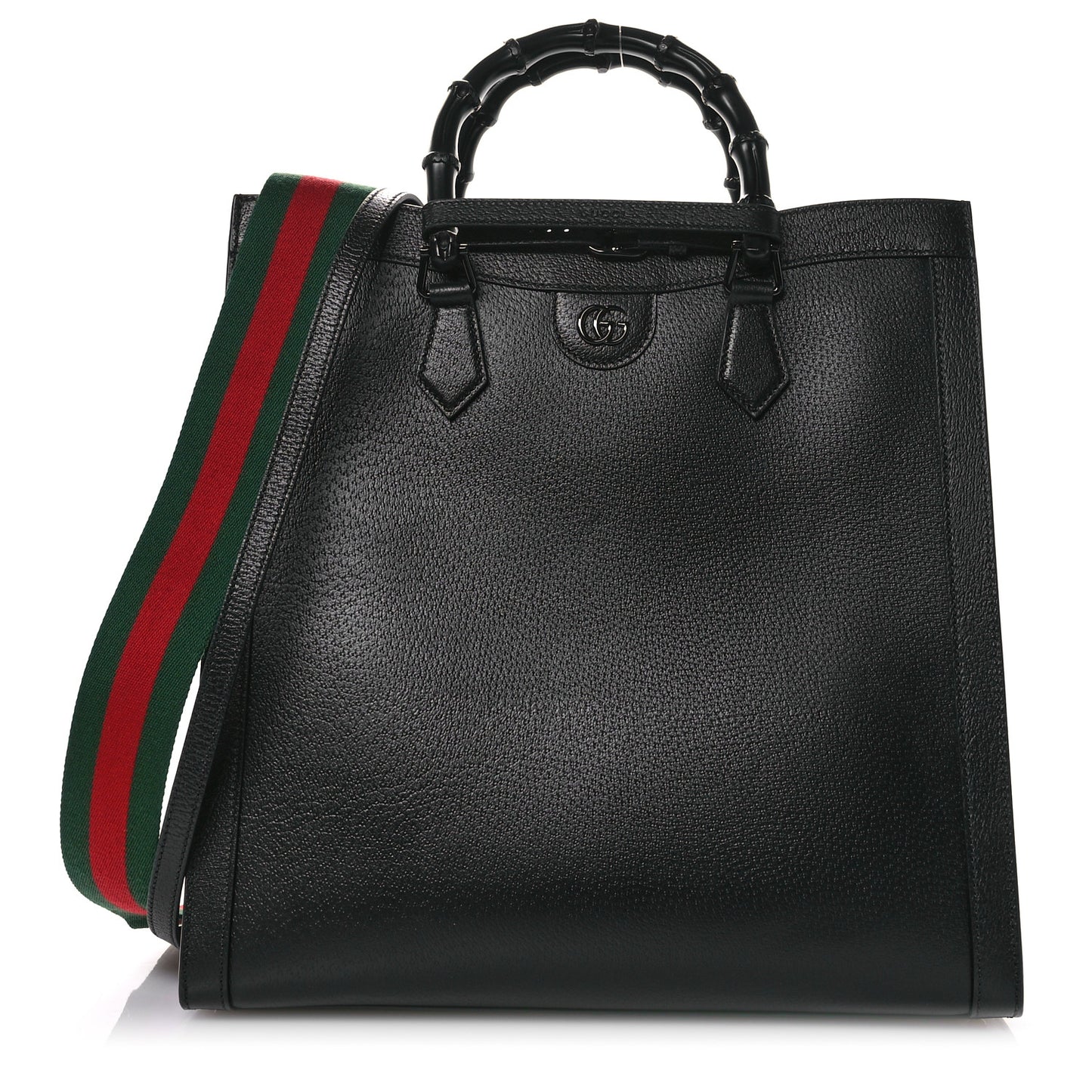 Textured Dollar Calfskin Web Monochrome Large Diana Tote Bag Black