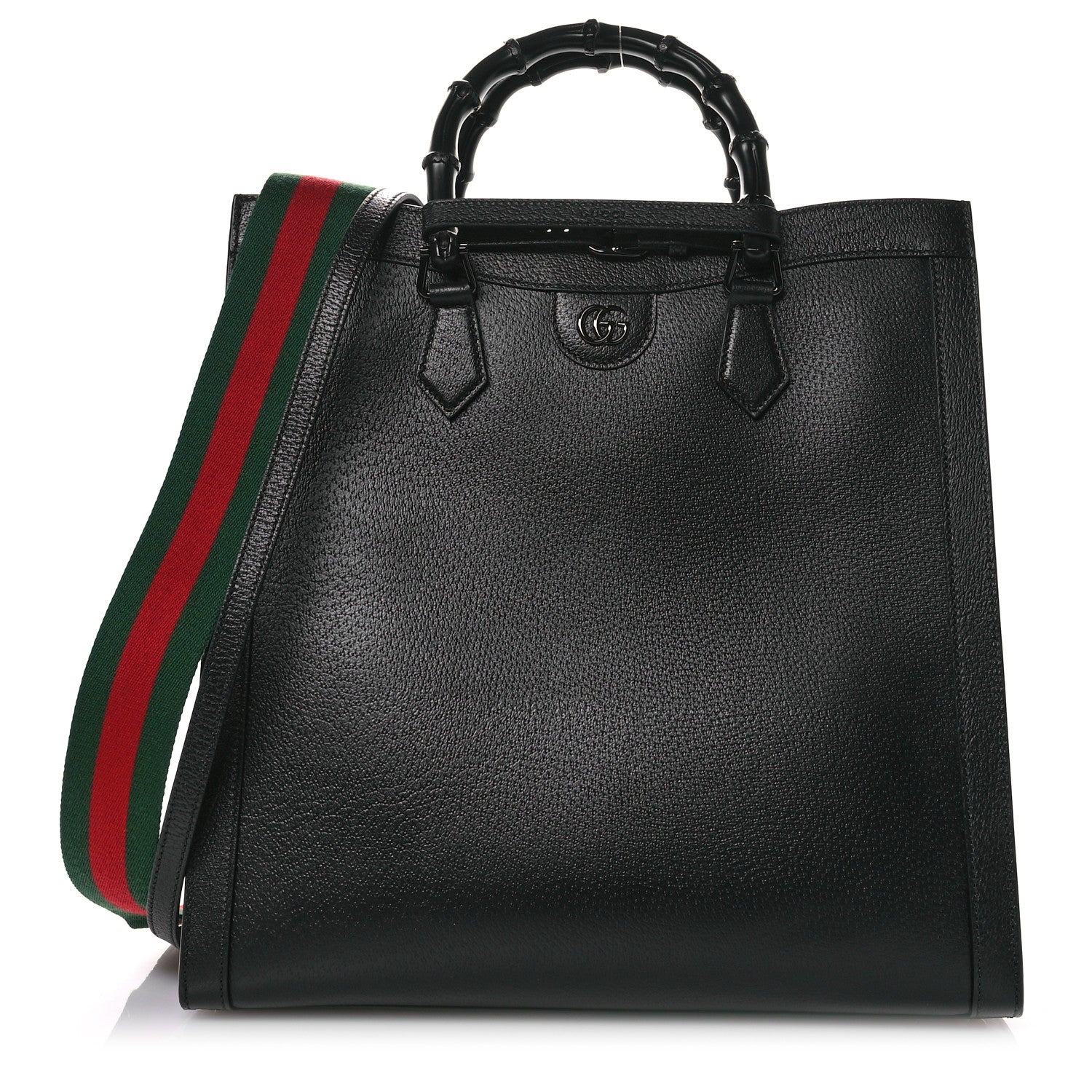Gucci Textured Dollar Calfskin Web Monochrome Large Diana Tote Bag Black 1 of 12
