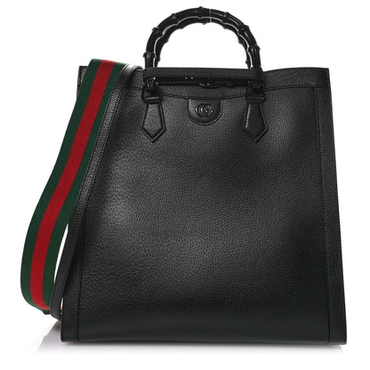 Gucci Textured Dollar Calfskin Web Monochrome Large Diana Tote Bag Black 1 of 12