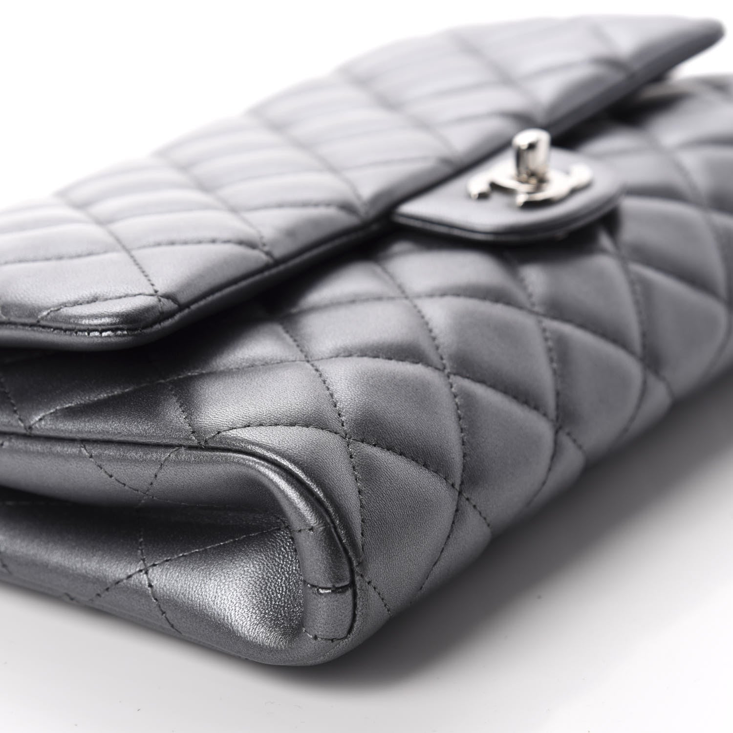 Chanel Metallic Lambskin Quilted Clutch With Chain Flap Dark Grey 6 of 10