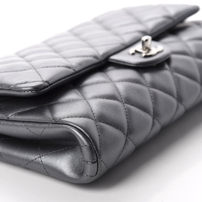 Chanel Metallic Lambskin Quilted Clutch With Chain Flap Dark Grey 6 of 10