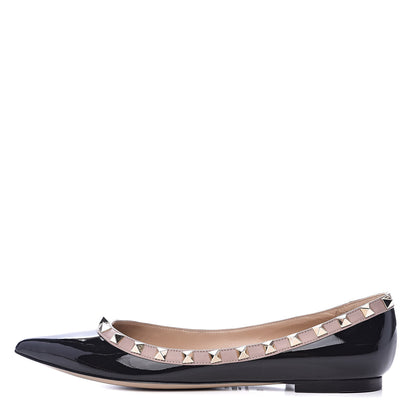 Valentino Garavani Patent Rockstud Ballerina Flats 37 Black Poudre 1 of 9
