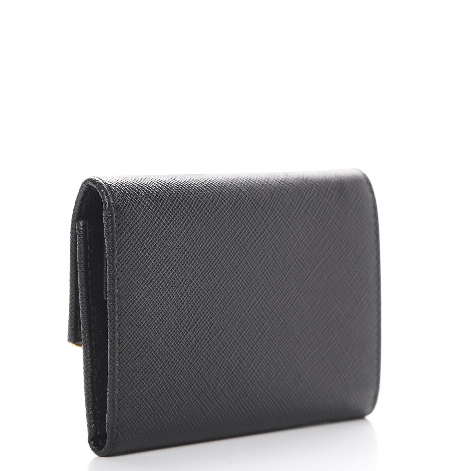 Prada Saffiano Compact Metal Bar Flap Wallet Black 2 of 7