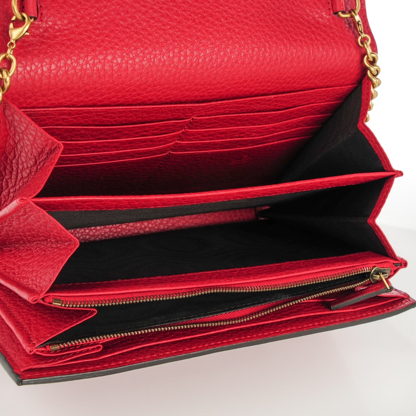 Calfskin GG Marmont Chain Wallet Vulcanic Red