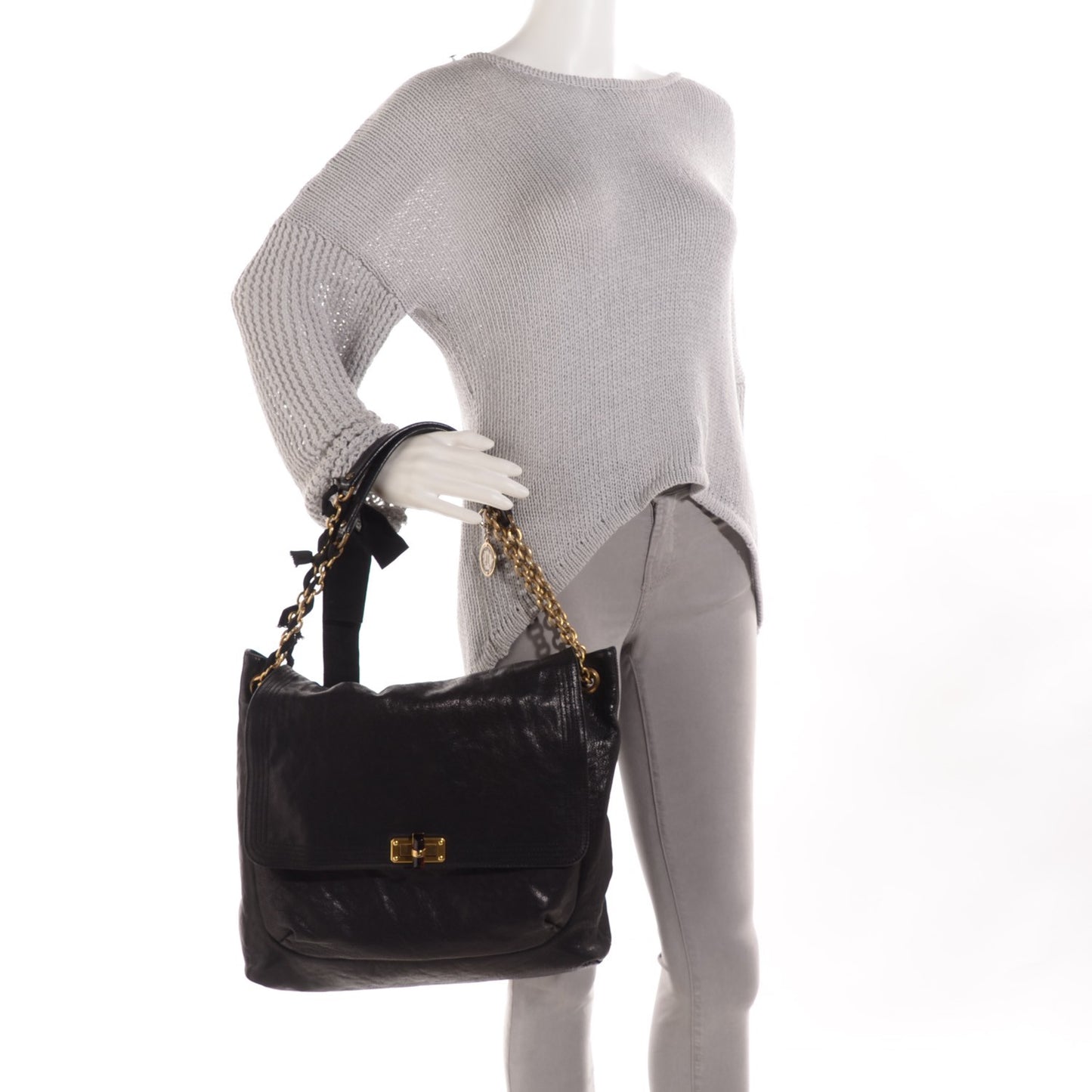 Lambskin Large Happy Shoulder Bag Black
