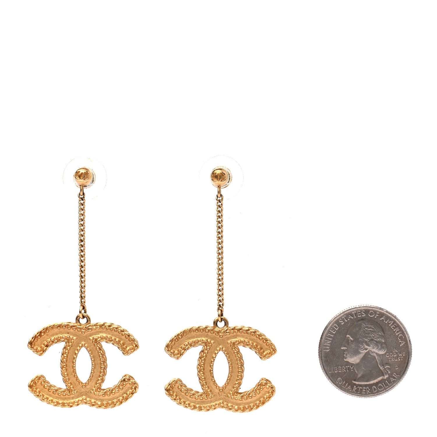 Chanel CC Drop Earrings Matte Gold 2 of 4