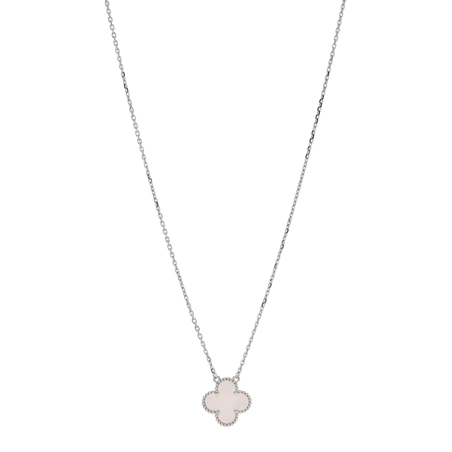 18K White Gold Mother of Pearl Vintage Alhambra Pendant Necklace