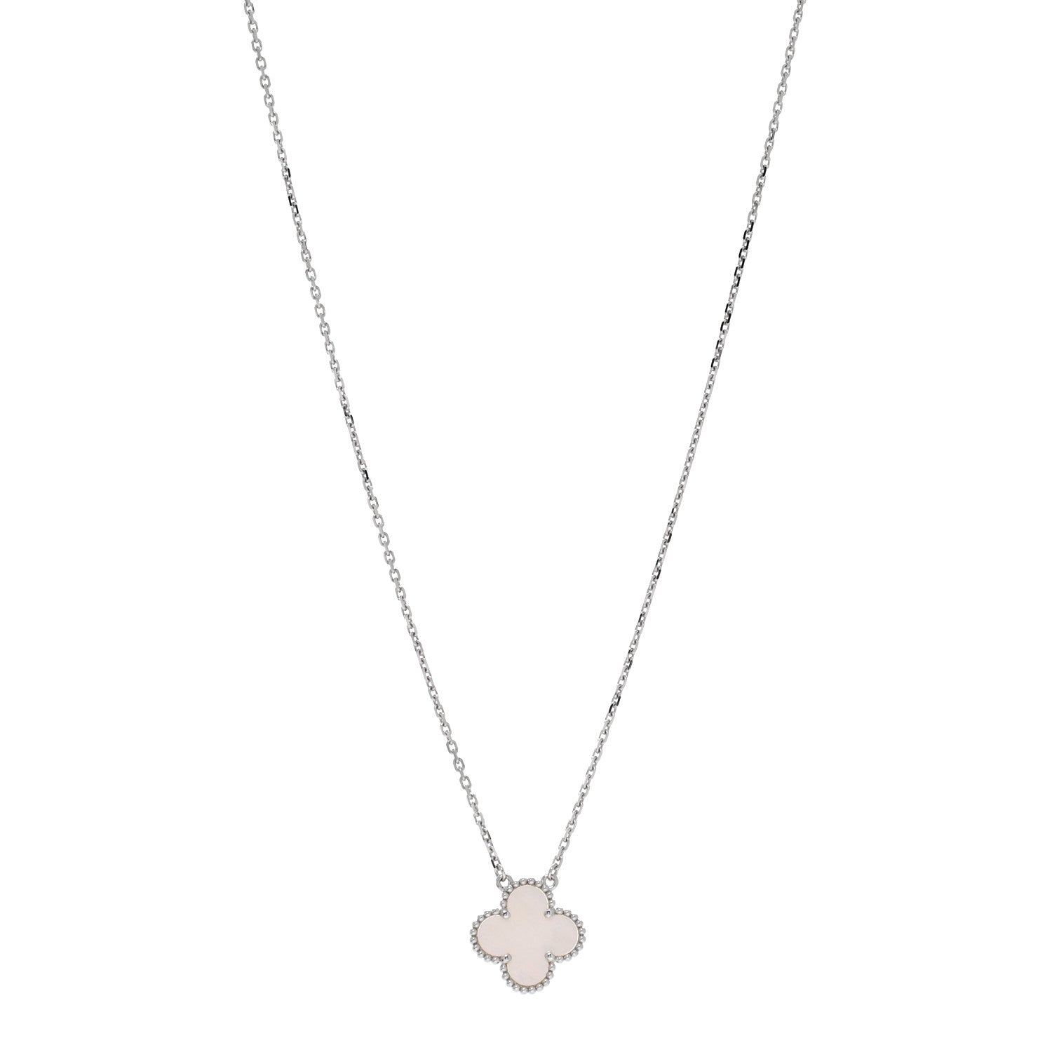 Van Cleef & Arpels 18K White Gold Mother of Pearl Vintage Alhambra Pendant Necklace 1 of 4