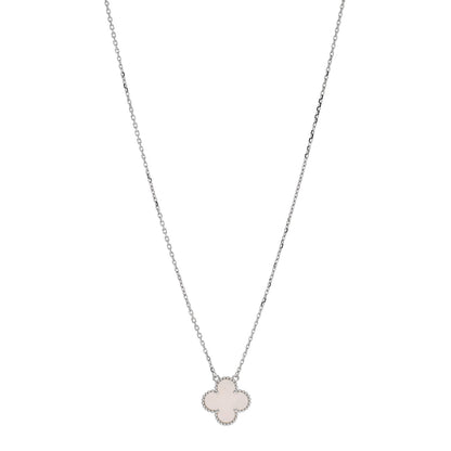 Van Cleef & Arpels 18K White Gold Mother of Pearl Vintage Alhambra Pendant Necklace 1 of 4