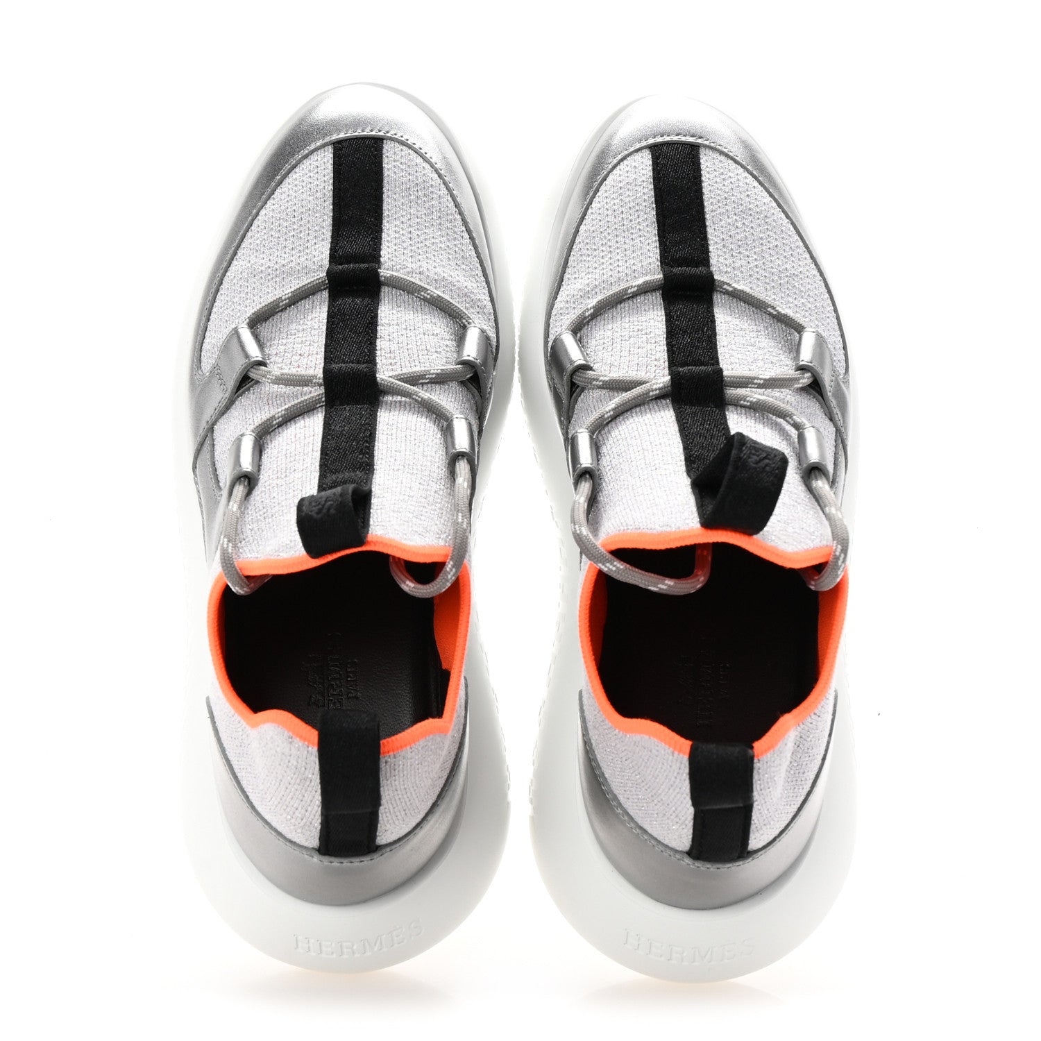 HERMES エルメス デュエル（Duel） ニットスニーカー シルバー【36】 Hermes Knit Metallic Calfskin Womens Duel Sneakers 37.5 Argent