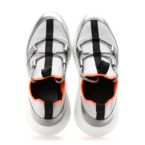 Knit Metallic Calfskin Womens Duel Sneakers 37.5 Argent Orange Black