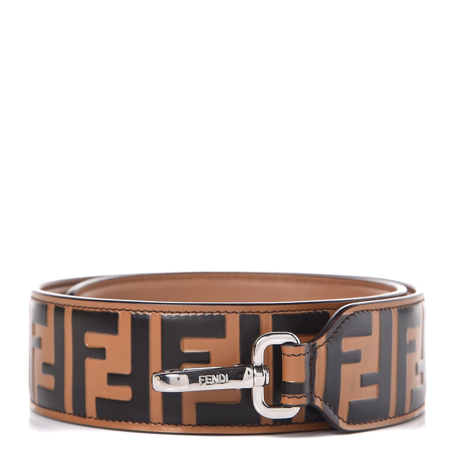 Fendi Calfskin FF 1974 Embossed Strap You Tobacco Black 1 of 5