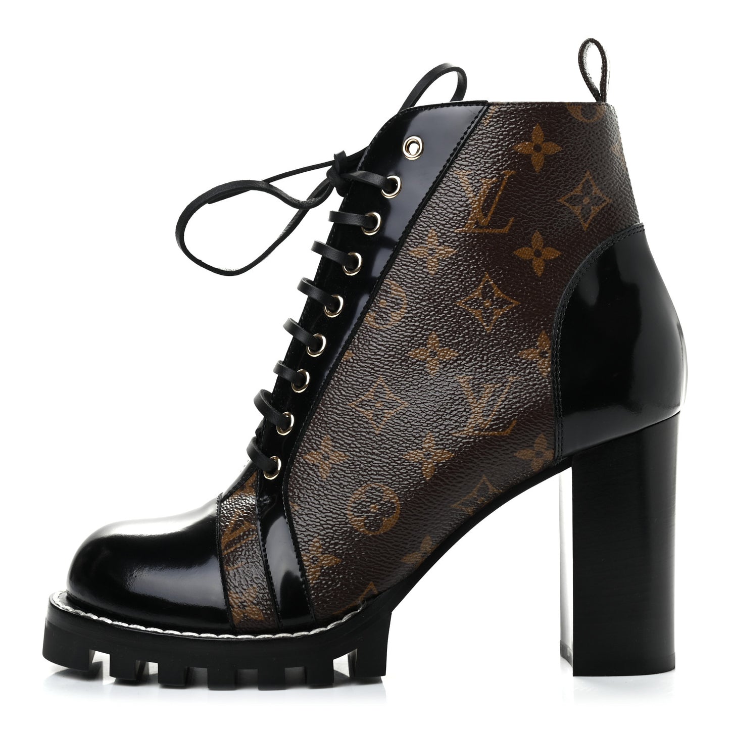 Patent Calfskin Monogram Star Trail Ankle Boots 41 Black
