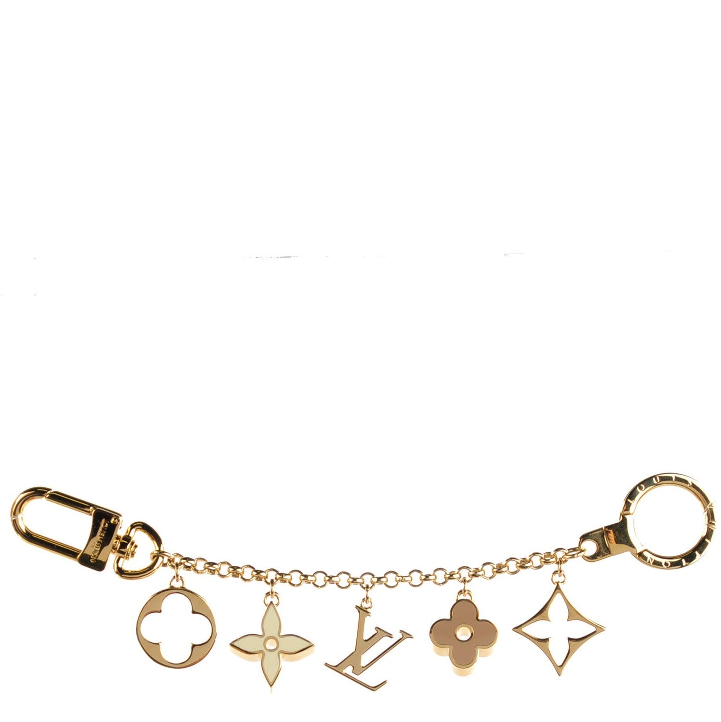 Brass Enamel Fleur De Monogram Bag Charm Chain Gold