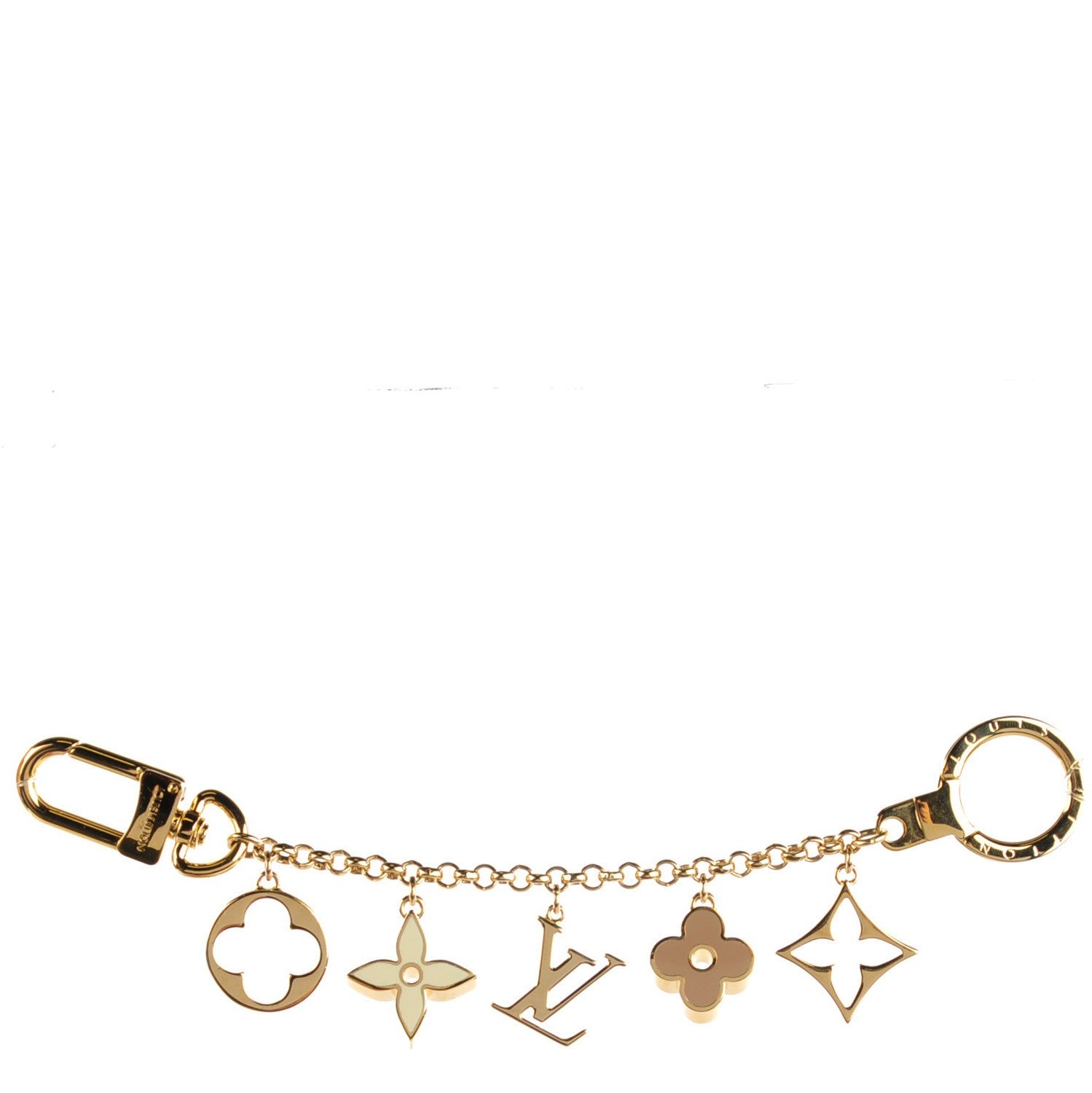 Louis Vuitton Brass Enamel Fleur De Monogram Bag Charm Chain Gold 1 of 5