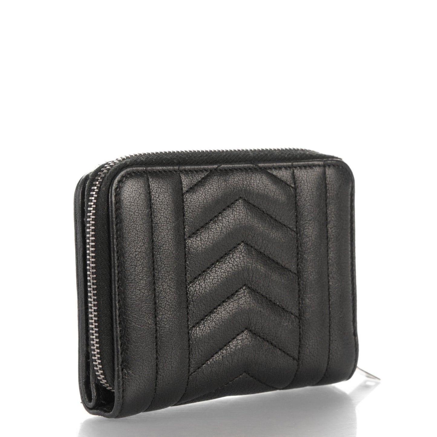 Lambskin Matelasse Chevron Monogram Compact Wallet Black