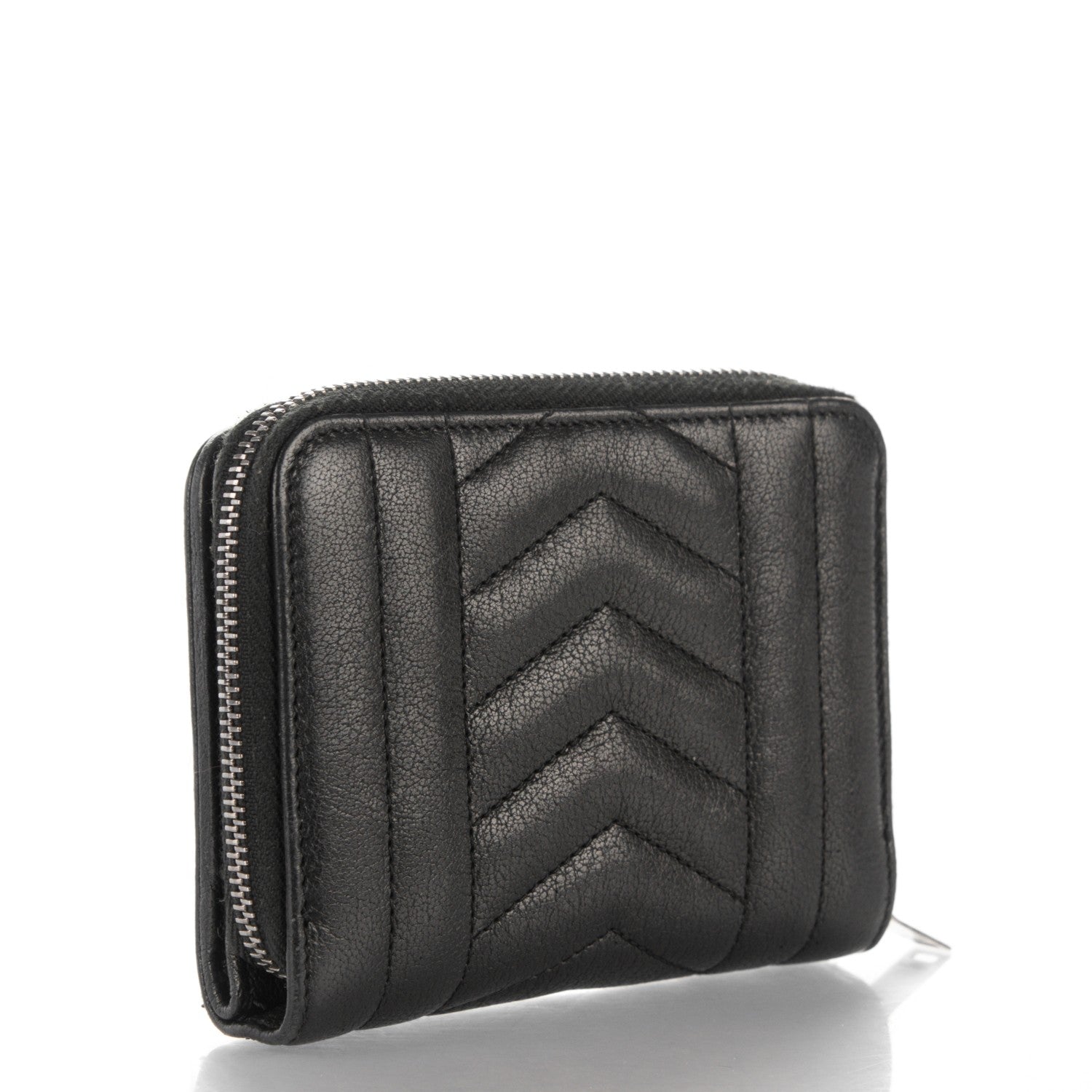 Saint Laurent Lambskin Matelasse Chevron Monogram Compact Wallet Black 3 of 8