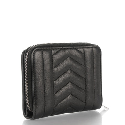 Saint Laurent Lambskin Matelasse Chevron Monogram Compact Wallet Black 3 of 8