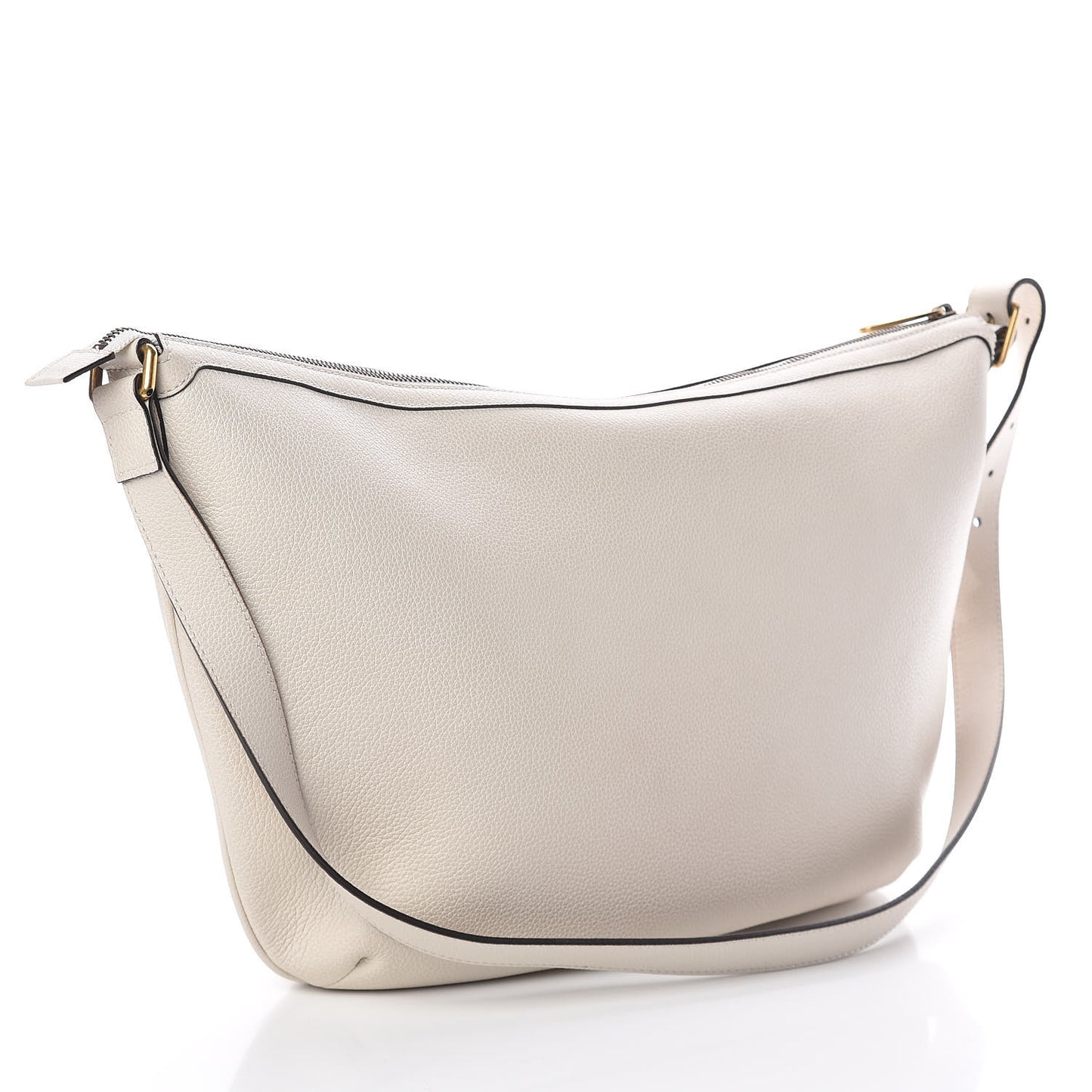 Grained Calfskin Logo Half Moon Hobo White