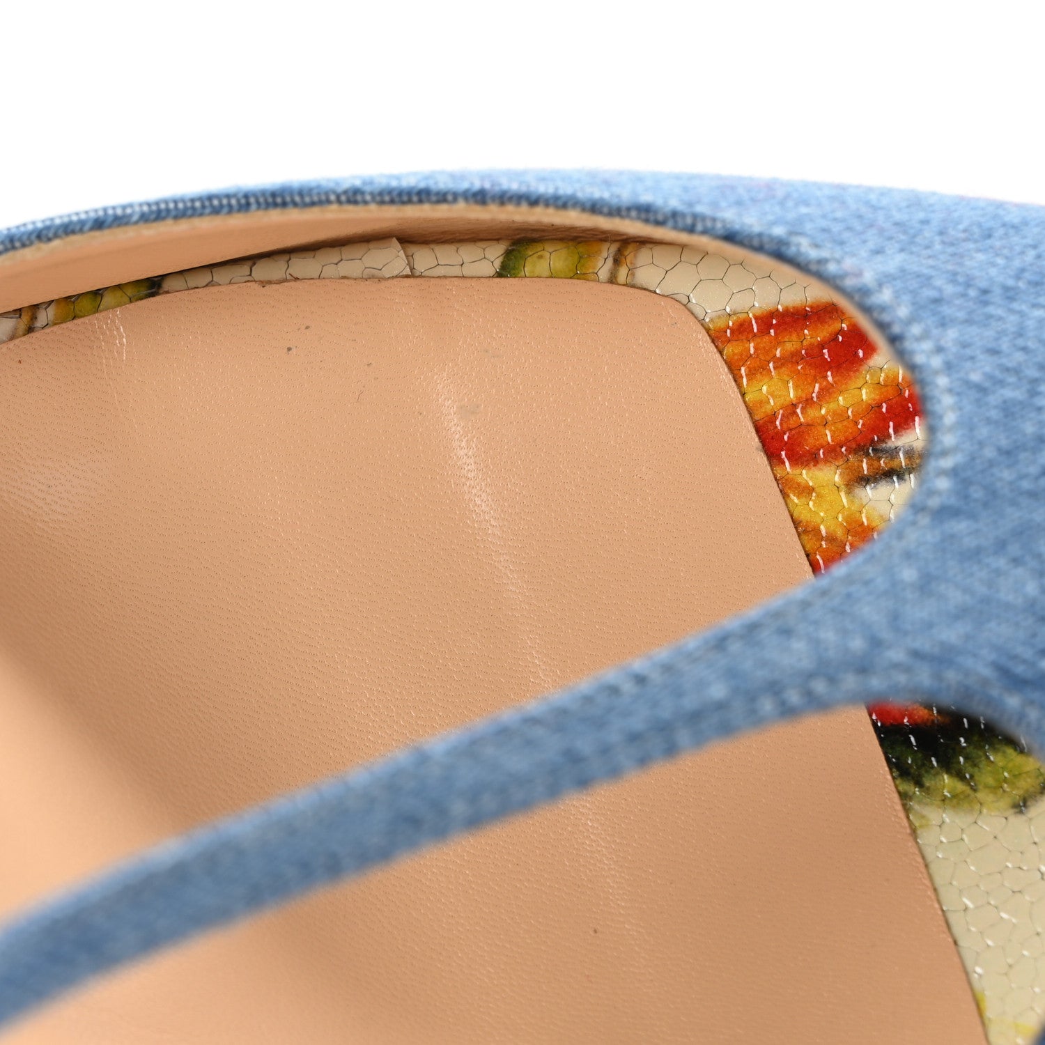 Christian Louboutin Denim Crackled Calfskin Hawaii Print Senora 100 Sandals 41 Blue White 9 of 11