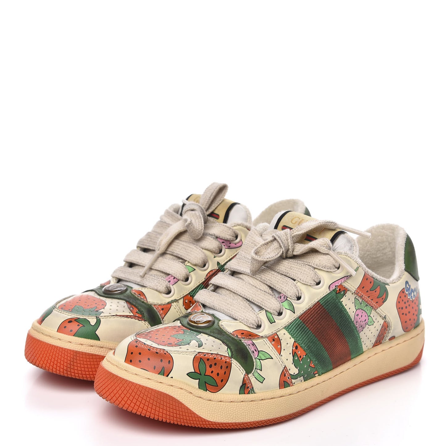 Nubuck Web Strawberry Print Womens Screener Sneakers 35.5 Dusty Milk White Vintage Green