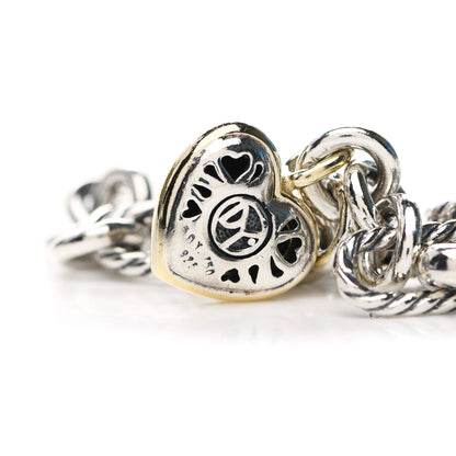 David Yurman Sterling Silver 18K Yellow Gold Cable Heart Charm Bracelet 5 of 5