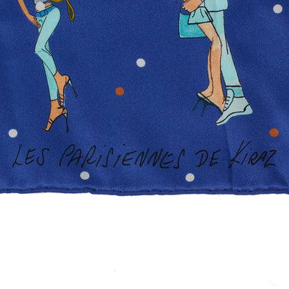 Hermes Silk Les Parisiennes De Kiraz Scarf 70 Indigo Turquoise Mauve 4 of 6