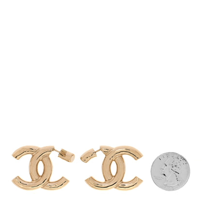 Chanel Metal Large CC Earrings Light Gold 2 of 5