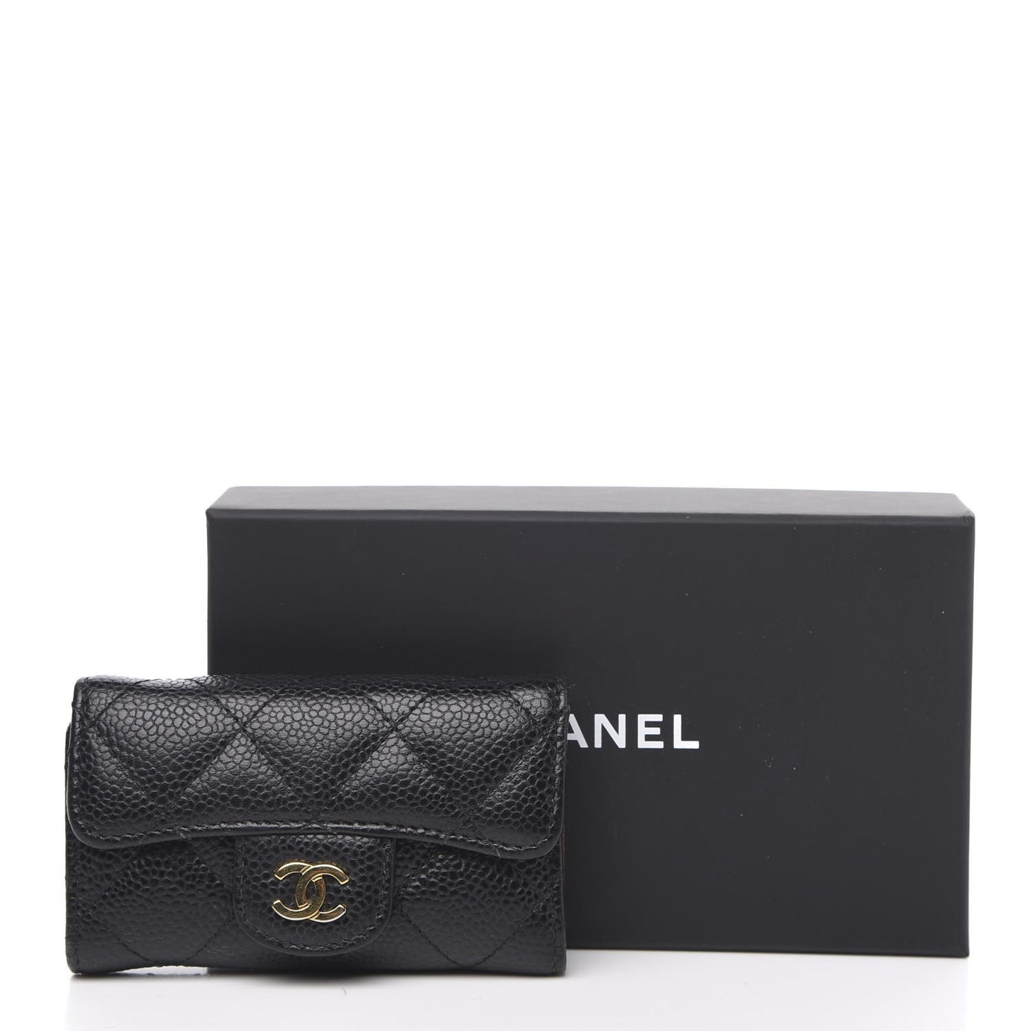 Caviar Quilted 6 Key Holder Black