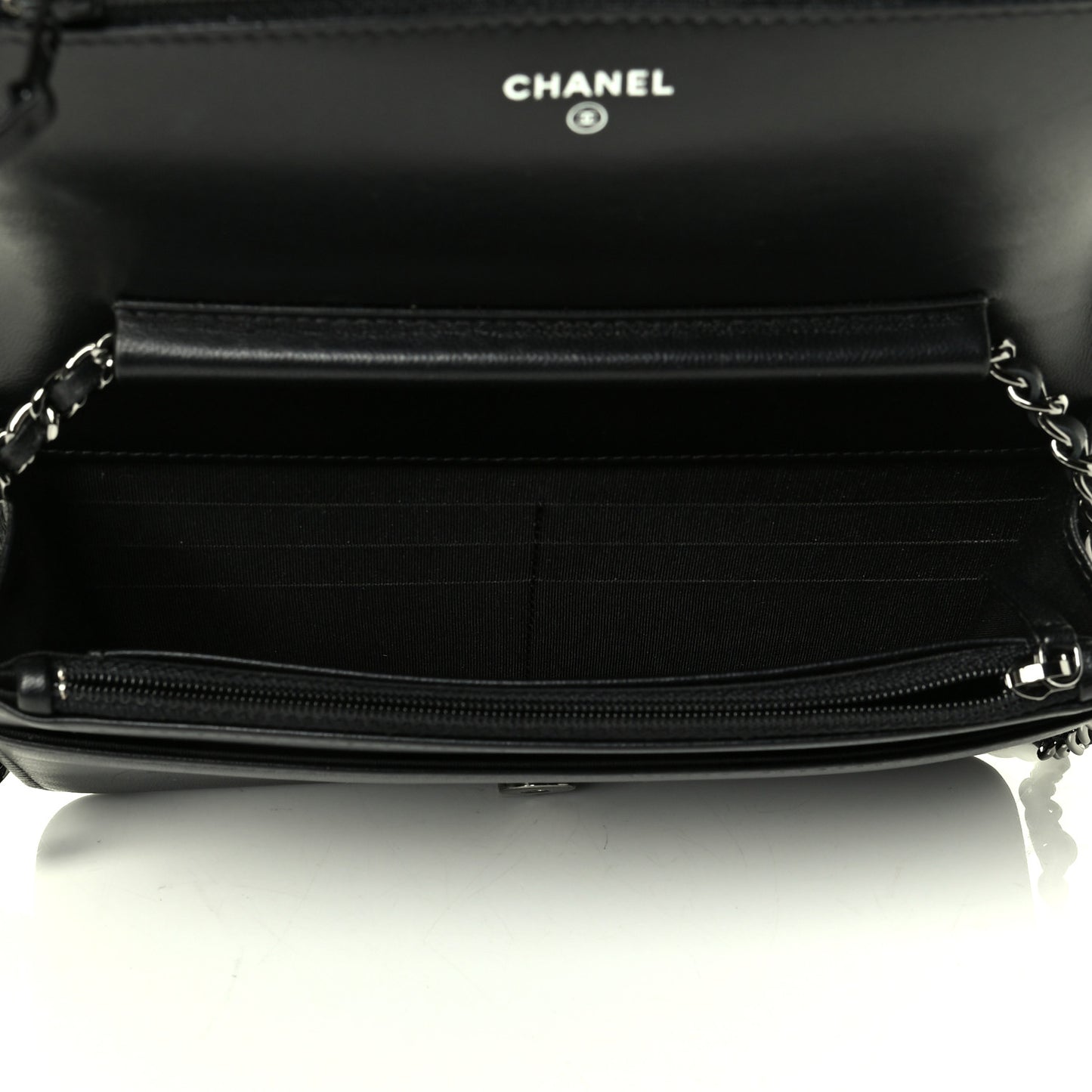 Calfskin Crystal Studded Chevron Boy Wallet On Chain WOC Black