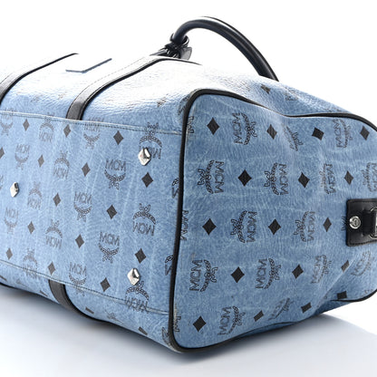 MCM Visetos Medium Traveler Weekender Duffle Bag Blue Black 9 of 9