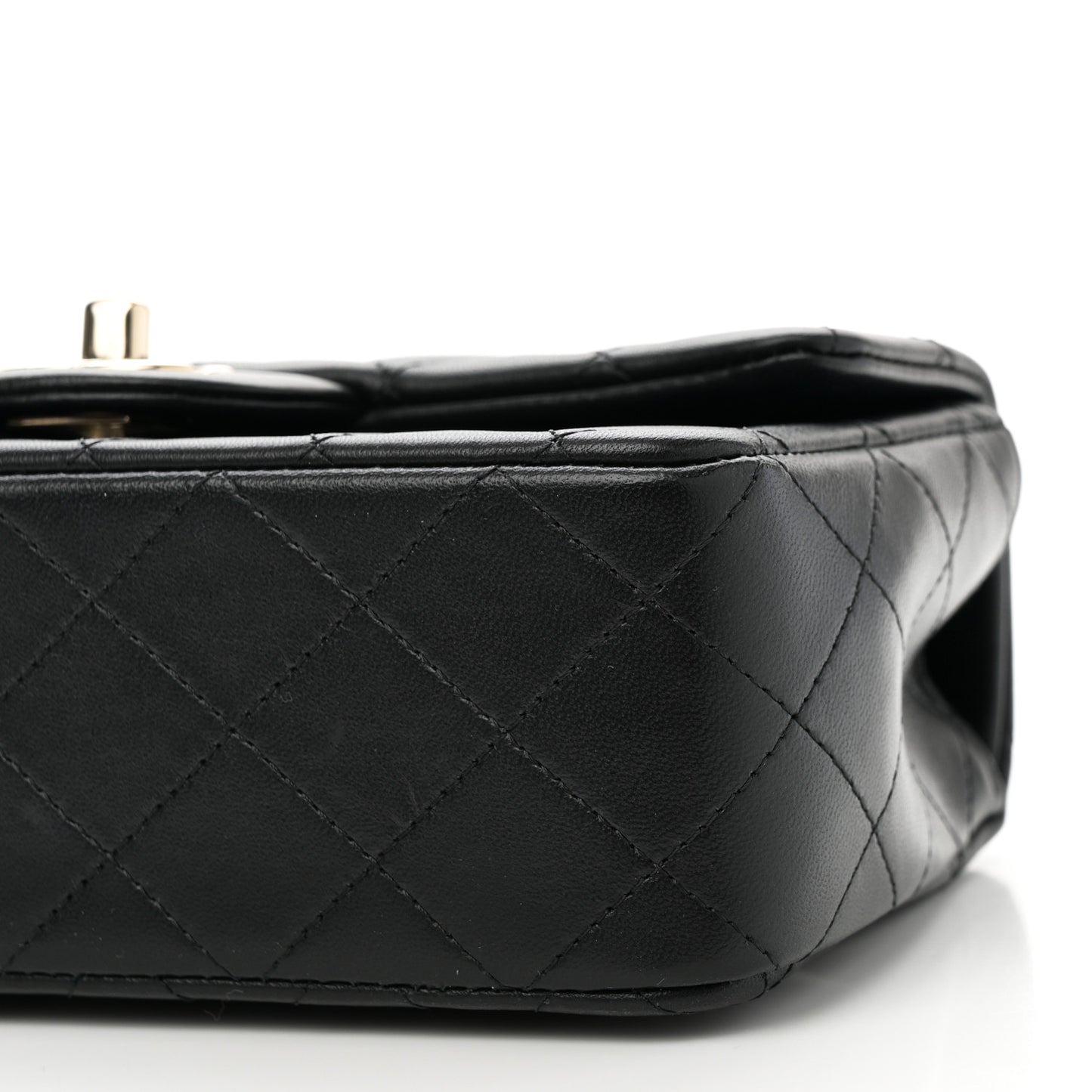 Lambskin Quilted Mini Top Handle Rectangular Flap Black