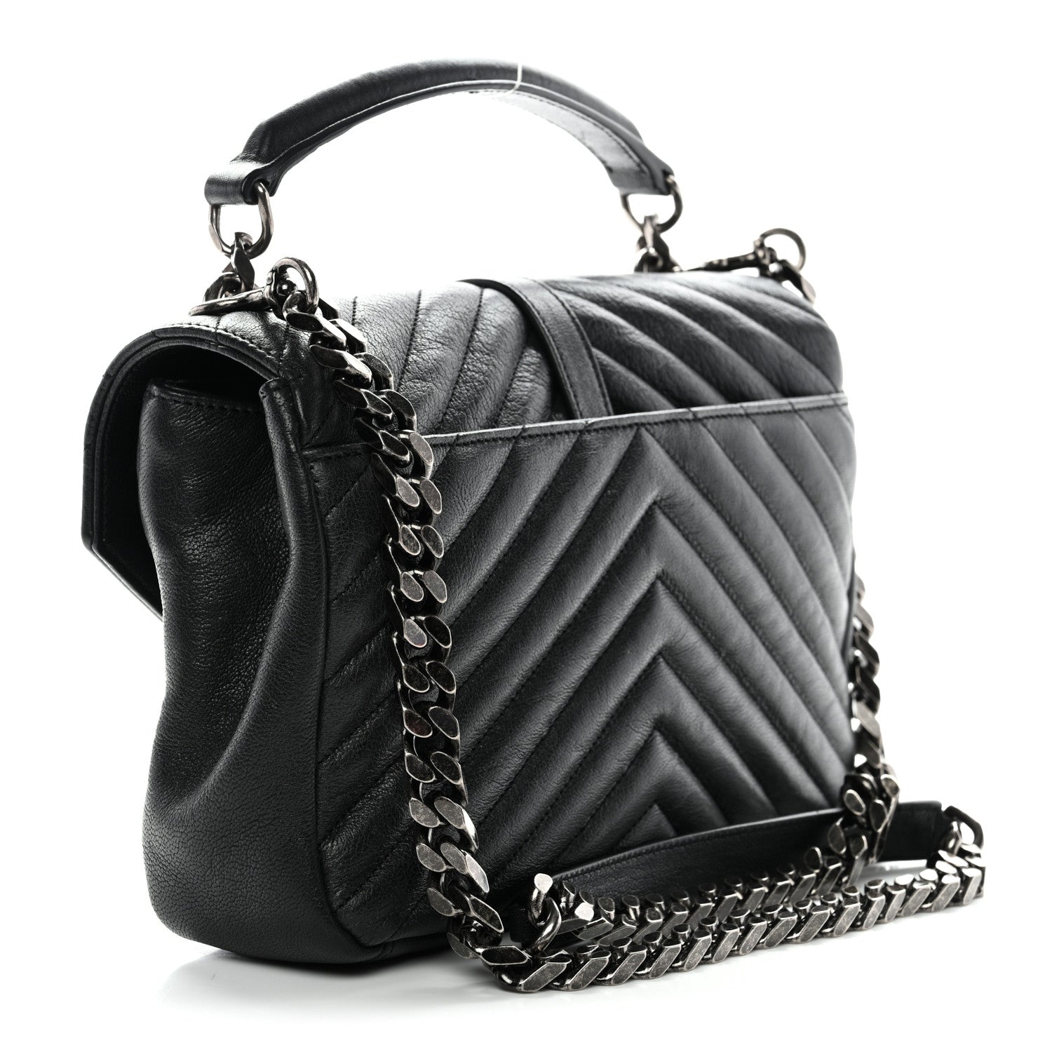 Saint Laurent Sheepskin Matelasse Chevron Monogram Medium College Bag Black 3 of 12