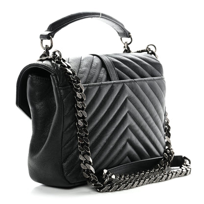 Saint Laurent Sheepskin Matelasse Chevron Monogram Medium College Bag Black 3 of 12