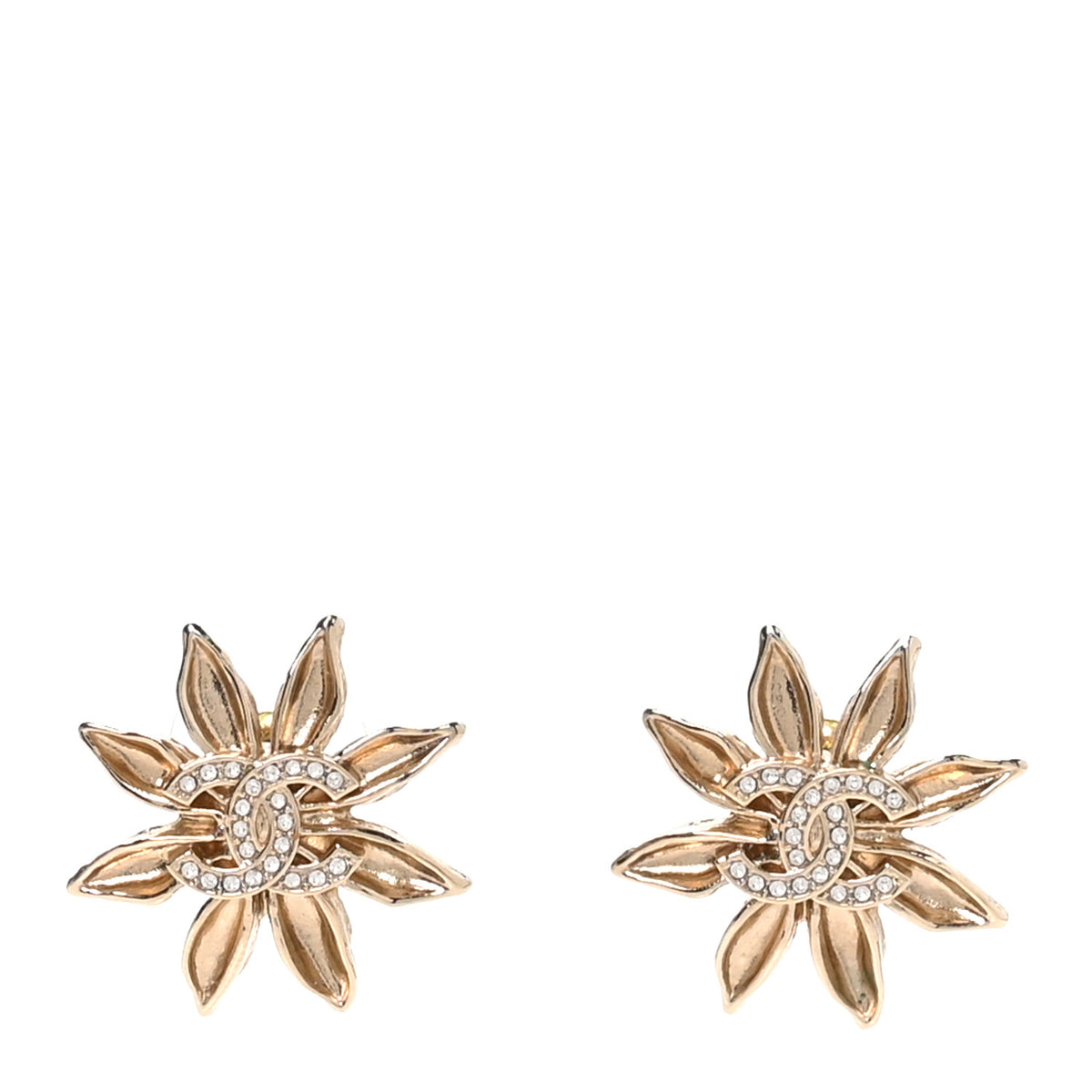 Crystal CC Flower Earrings Gold