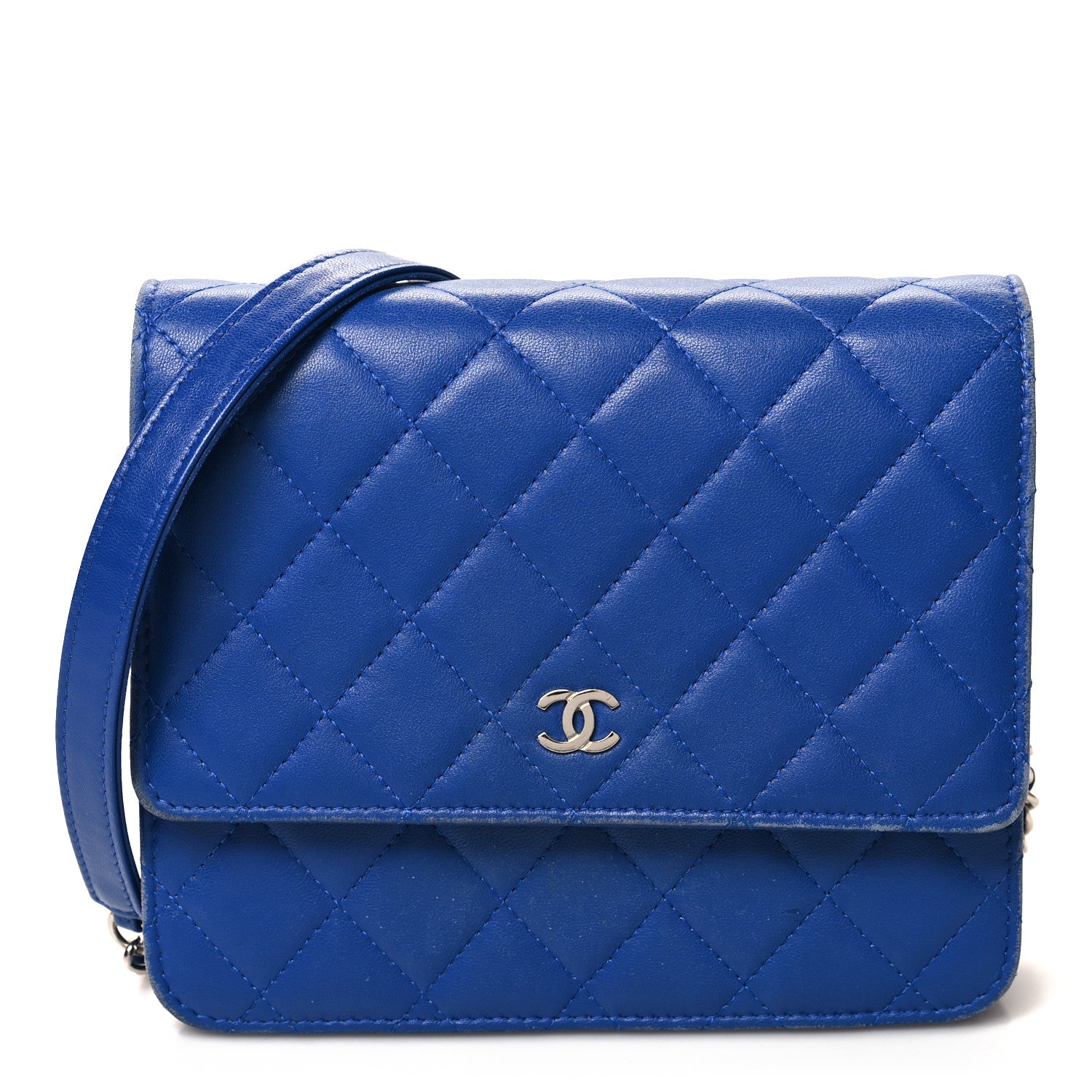 Chanel Lambskin Quilted Square Wallet On Chain WOC Blue 1 of 14