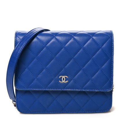 Chanel Lambskin Quilted Square Wallet On Chain WOC Blue 1 of 14