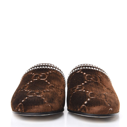 Gucci Velvet GG Monogram Crystal Womens Slippers 36.5 Brown Vintage Cocoa 2 of 8