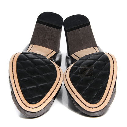 Chanel Lambskin Suede CC Elastic Cap Toe Ballerina Pumps 38 Black Grey 5 of 6