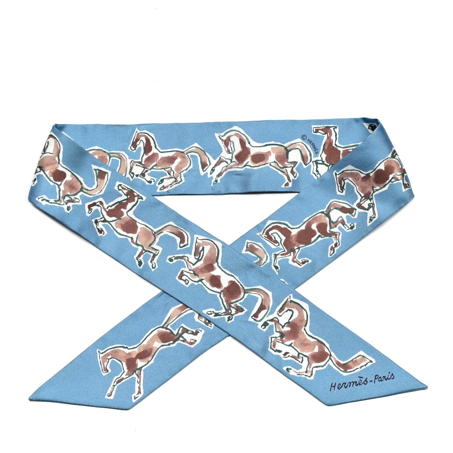 Silk Chevaux En Liberte Twilly Bleu Glacier Beige